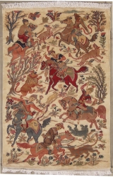 3’2”X5’1” Rug Pak Persian Hunting Shakargha Six Horses