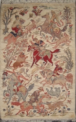 3’1”X4’10” Rug Pak Persian Hunting Shakargha Six Horses