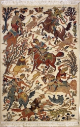3’1”X4’11” Rug Pictorial Hunting Shikargah Six Horses