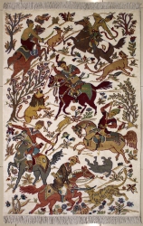 3’3”X5’1” Rug Pictorial Hunting Shikargah Six Horses